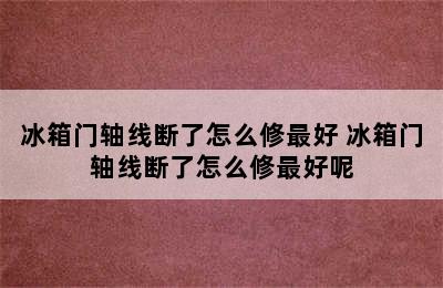 冰箱门轴线断了怎么修最好 冰箱门轴线断了怎么修最好呢